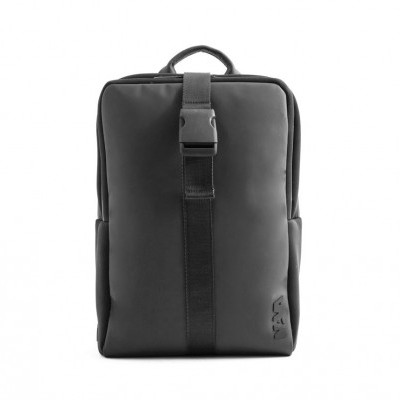 Mochila preta com fecho de fivela e alça superior