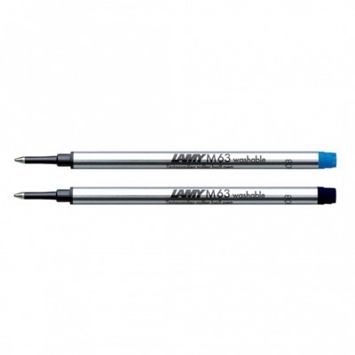 Duas recargas de tinta LAMY M63, prateadas com tampas azul claro e azul escuro