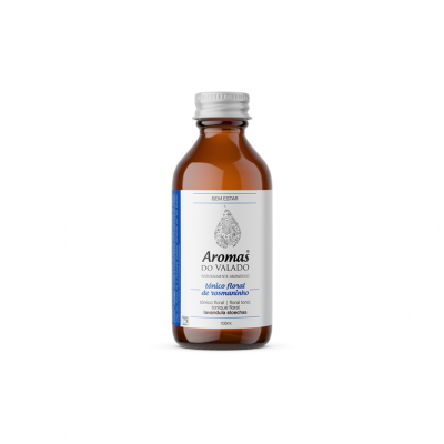 Frasco de vidro âmbar com tampa branca e etiqueta branca com texto