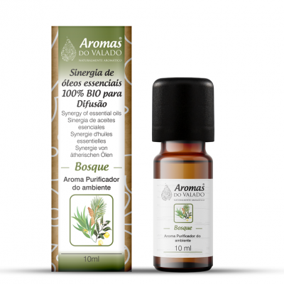 Frasco e embalagem de óleo essencial Aromas do Valado Bosque 10 ml