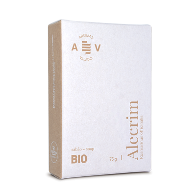 Embalagem de sabonete Alecrim bio 75 g em papel reciclado branco e bege