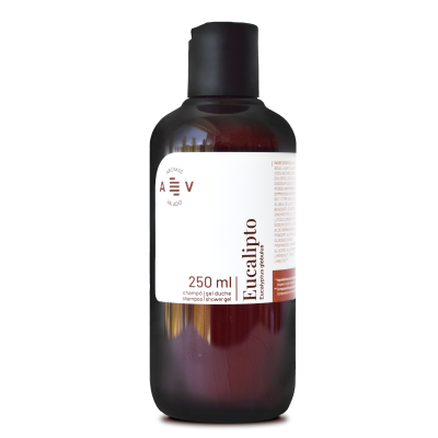 Frasco castanho de champô e gel de duche Eucalipto de 250 ml com tampa preta