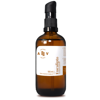 Frasco âmbar de óleo corporal de eucalipto com tampa de bomba preta