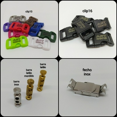 Vários clips plásticos coloridos ART SPORTS, barras metálicas e fecho inox