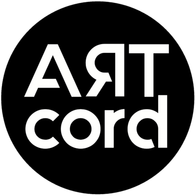 Logótipo circular preto com texto branco ART cord