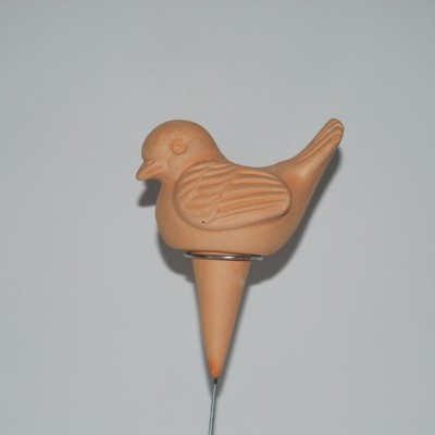 Pássaro decorativo cerâmico castanho com base cónica