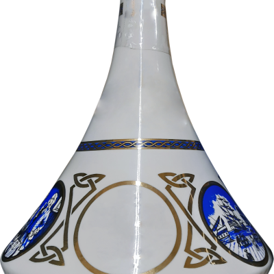 Garrafa decorativa branca em cerâmica com detalhes dourados e azuis