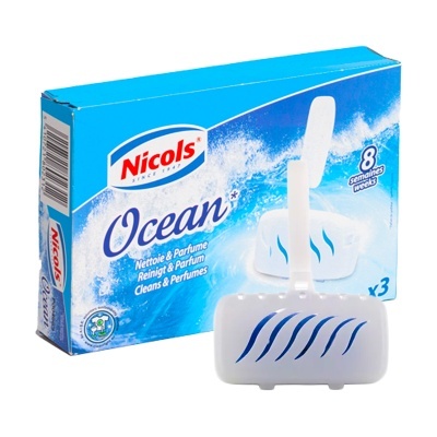Bloco sanitário Nicols Ocean azul e branco com embalagem azul