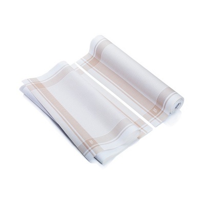Pano de mesa listrado branco e bege em tecido