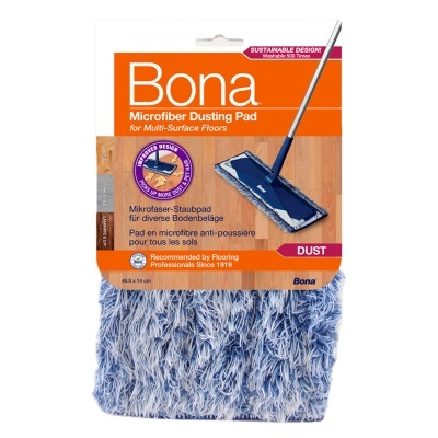 Pad de microfibra azul para limpeza com embalagem laranja Bona