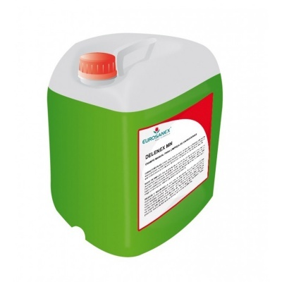 Recipiente verde com tampa laranja e etiqueta com texto da EUROSMANEX