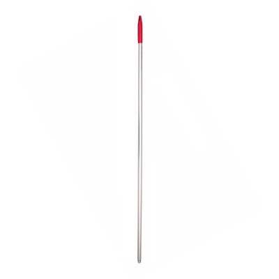 Vara de metal prateada com ponta vermelha sobre fundo branco