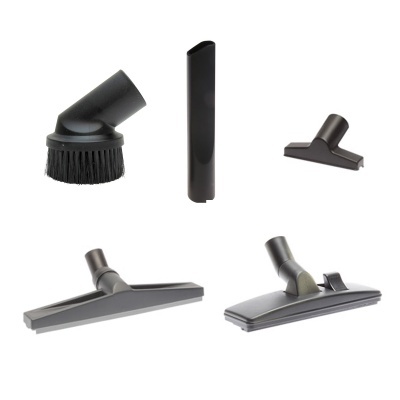 Acessórios pretos para aspirador em fundo branco