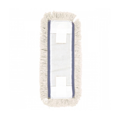 Mopa retangular branca com franjas e borda azul