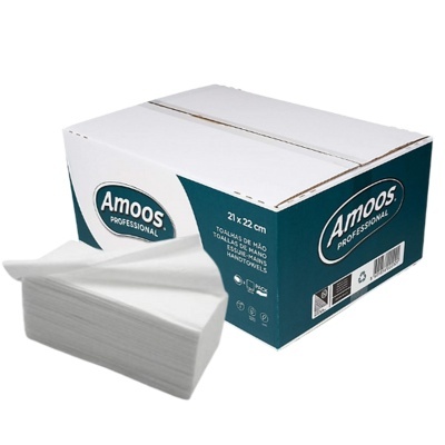 Caixa branca com toalhas de mão de papel Amoos Professional