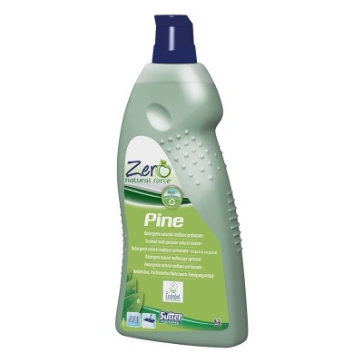 Frasco verde de detergente Pine Zero natural force com tampa azul escura