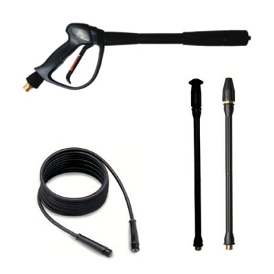 Conjunto de pistola de pressão, lanças e mangueira pretas