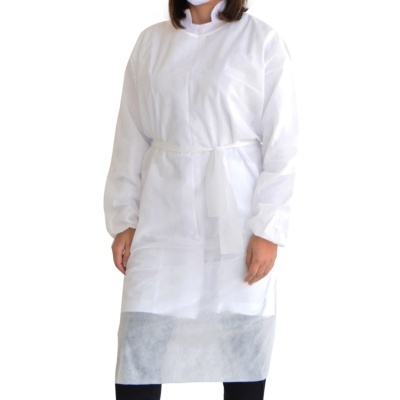 Avental médico branco com manga comprida e laço na cintura