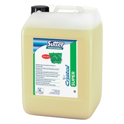 Recipiente plástico translúcido com líquido amarelo e rótulo Sutter Professional