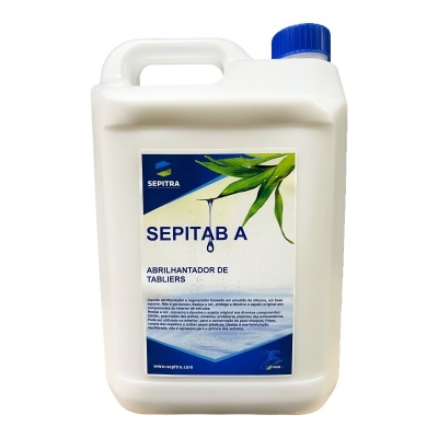 Recipiente plástico branco com tampa azul e rótulo azul e branco do produto SEPITAB A