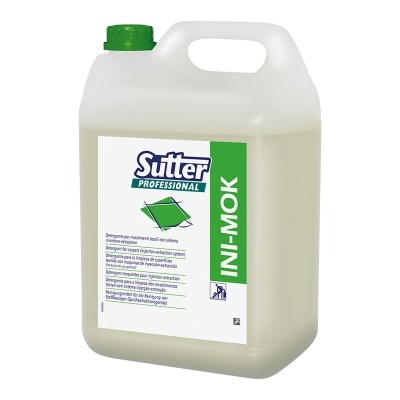 Recipiente branco com detergente Sutter Professional INI-MOK e tampa verde