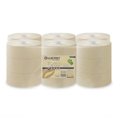 Pacote de 12 rolos de papel higiénico Lucart bege claro com embalagem plástica