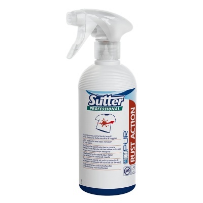 Spray de limpeza Sutter Professional RUST ACTION em embalagem branca com texto azul e vermelho