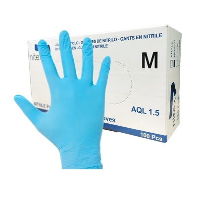 Luvas nitrilo azuis tamanho M e caixa de 100 unidades