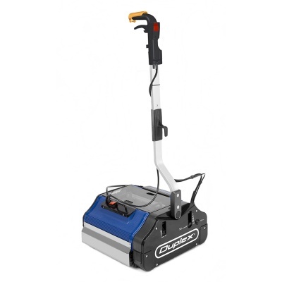 Máquina limpa tapetes DUPLEX azul, preto e cinza com cabo branco e preto e punho amarelo