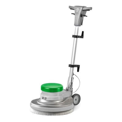 Máquina de limpeza de pavimentos com escova e tampa verde