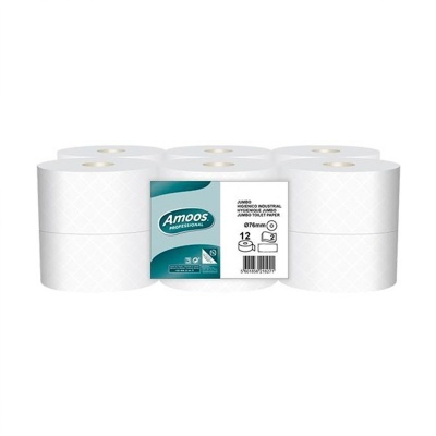 Pack de 12 rolos de papel higiénico industrial branco Amoos Professional