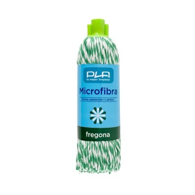 Fregona de microfibra branca e verde com etiqueta azul e verde PLA Microfibra fregona