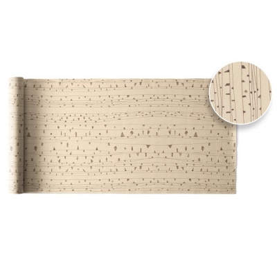 Tecido bege com padrão de árvores castanhas em rolo sobre fundo branco