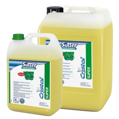 Recipientes amarelos com líquido e etiquetas Sutter Professional