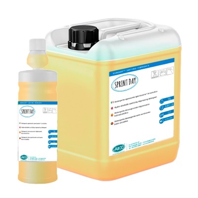 Recipientes transparentes e opacos com detergente amarelo SPRINT DAY