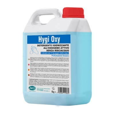 Recipiente de detergente higienizante Hygi Oxy azul com tampa vermelha