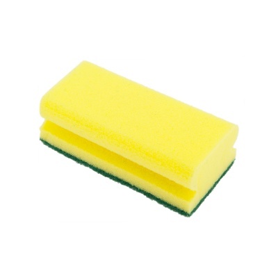 Esponja de limpeza amarela com base verde abrasiva