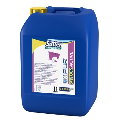 Recipiente plástico azul com etiqueta Sutter Professional e tampa amarela