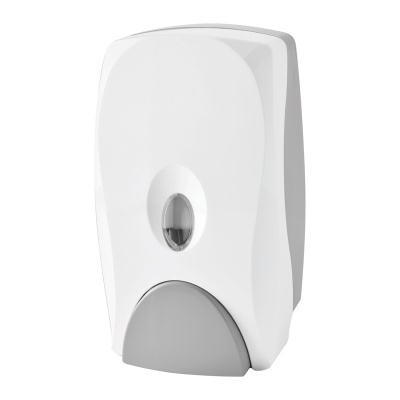 Dispensador de sabonete líquido branco e cinza de parede