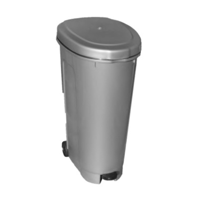 Contentor de lixo cinzento com tampa oval e rodas