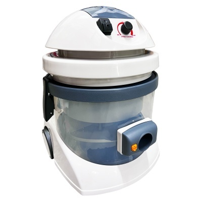 aspirador de pó branco com corpo translúcido