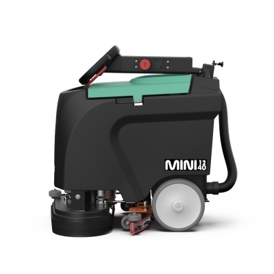 Máquina de limpeza de piso automática preta com assento verde