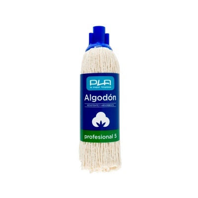 Queimada de algodão branca com suporte azul e etiqueta azul e verde