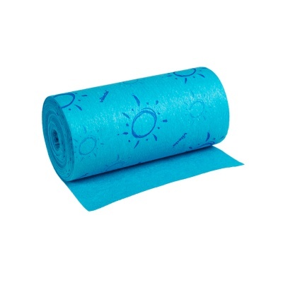 Rolo de pano azul com padrão de desenhos solares em azul