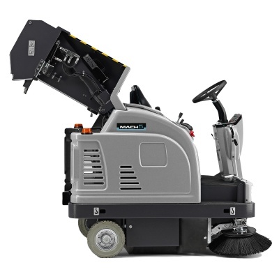 Varredora industrial cinza com escova preta e volante preto