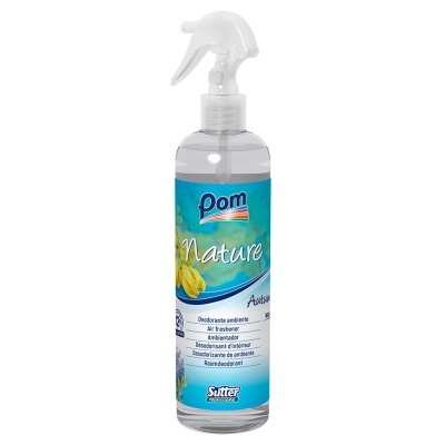 Frasco spray desodorizante ambiente Pom Nature azul com flores amarelas