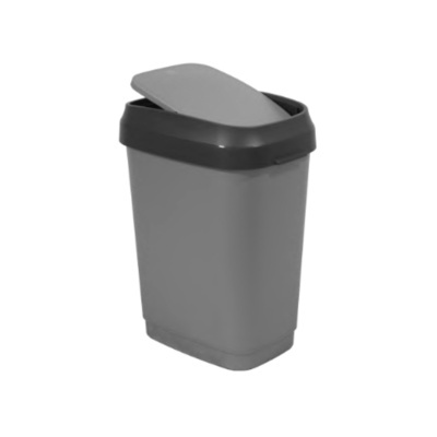 Contentor de lixo cinzento com tampa basculante preta
