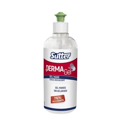 Frasco de gel desinfetante Sutter DERMA Gel com tampa verde