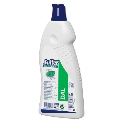 Frasco branco com tampa azul de produto de limpeza Sutter Professional DAL