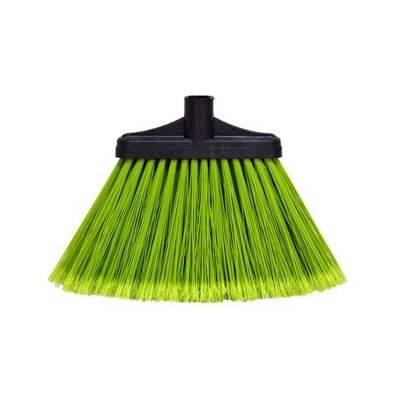 Vassoura com cerdas verdes e suporte preto para cabo